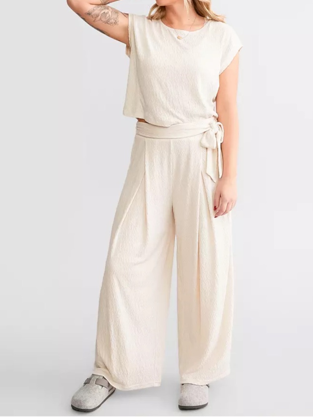 MATCHING set- Z Supply Cream Wide-Leg Tie-Waist Pants and Top